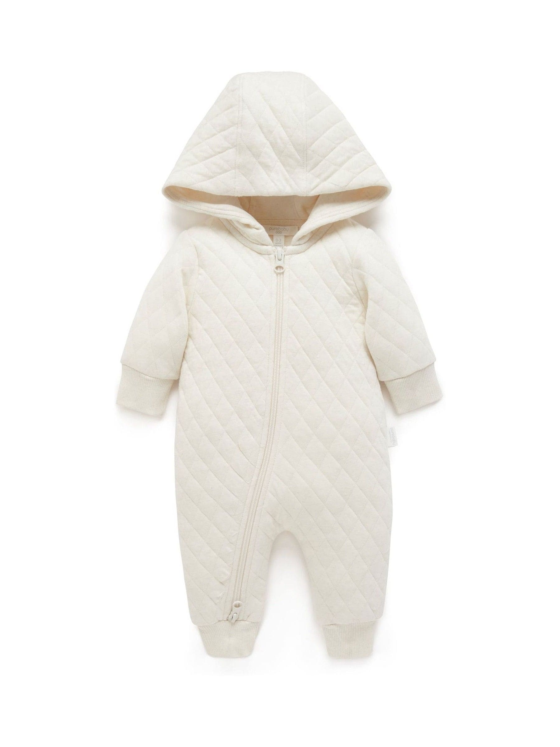 Purebaby Natural Cotton Quilted Zip Pramsuit image 2
