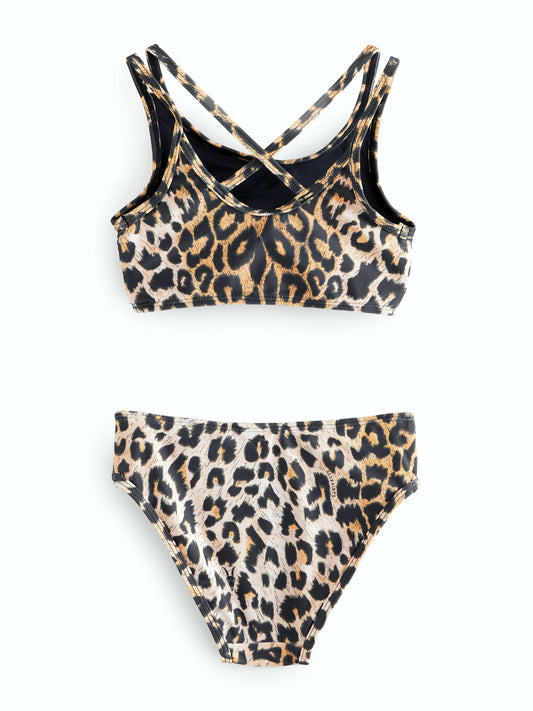 Dsiney Kidz - smALLSAINTS Leopard Print Logo Strappy Top Bikini Set image 2