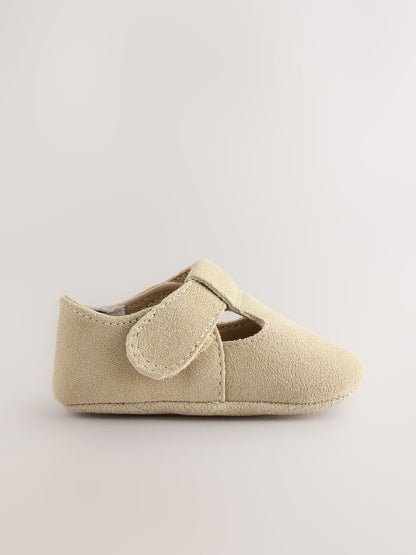 Stone Suede Leather Baby T-Bar Shoes (0-24mths) image 3
