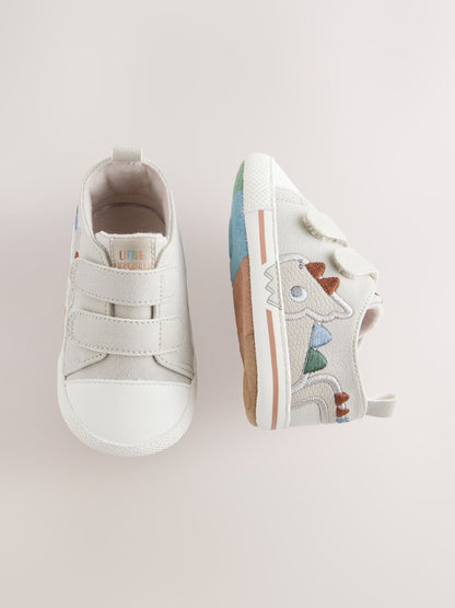 Grey Dino Touch Fastening Baby Trainers (0-2mths) image 1