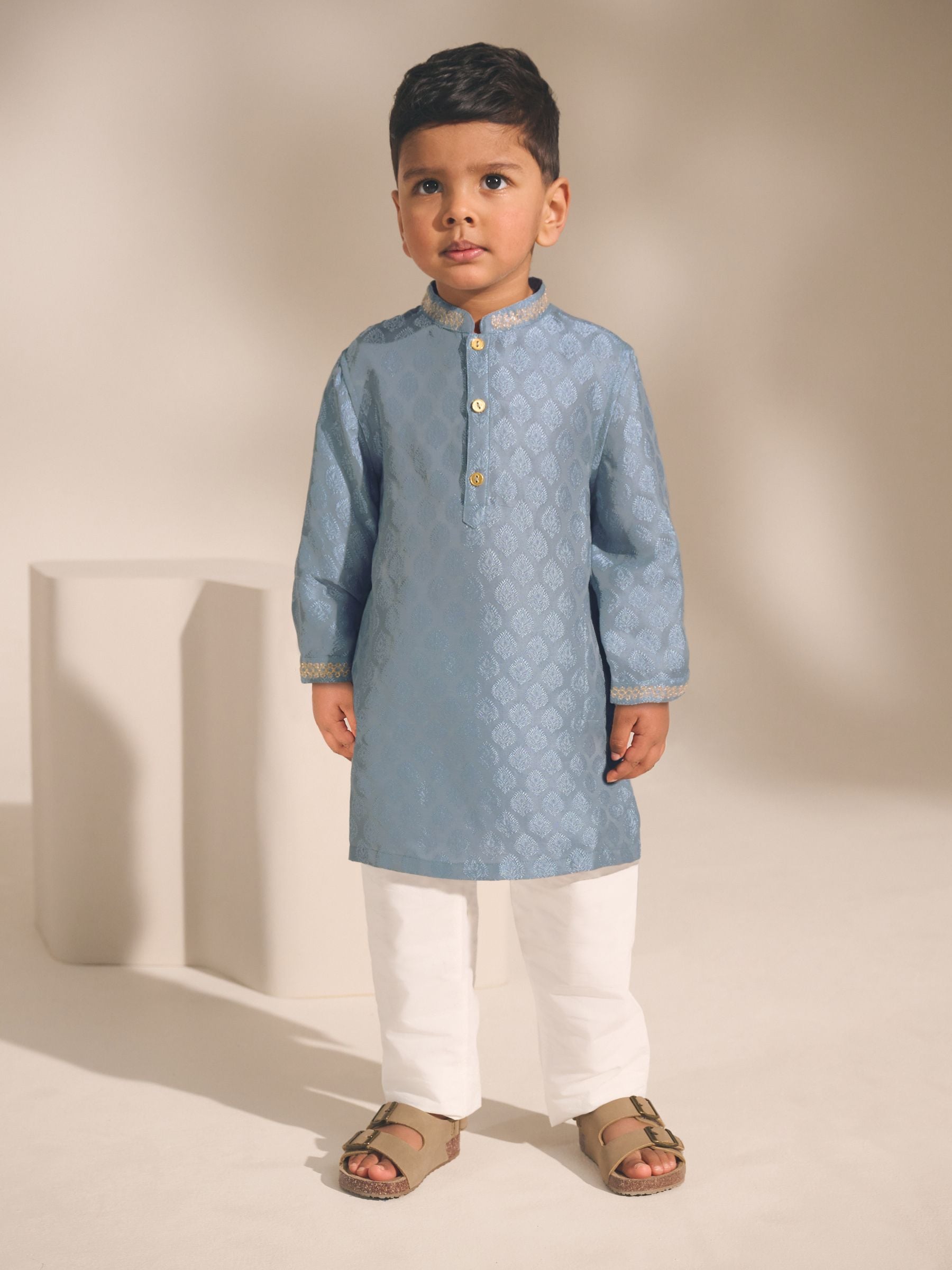 Dsiney Kidz - Blue Leaf Embroidered Kurta Shirt (3mths-16yrs) (3mths-16yrs) image 1