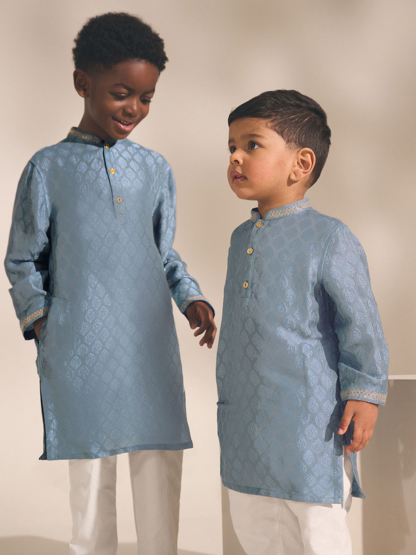 Dsiney Kidz - Blue Leaf Embroidered Kurta Shirt (3mths-16yrs) (3mths-16yrs) image 2