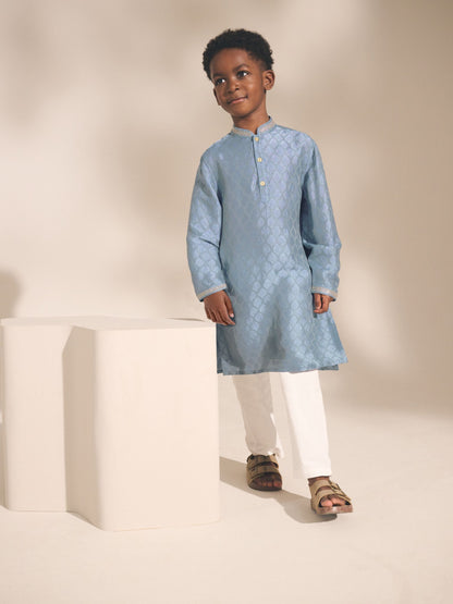 Dsiney Kidz - Blue Leaf Embroidered Kurta Shirt (3mths-16yrs) (3mths-16yrs) image 3