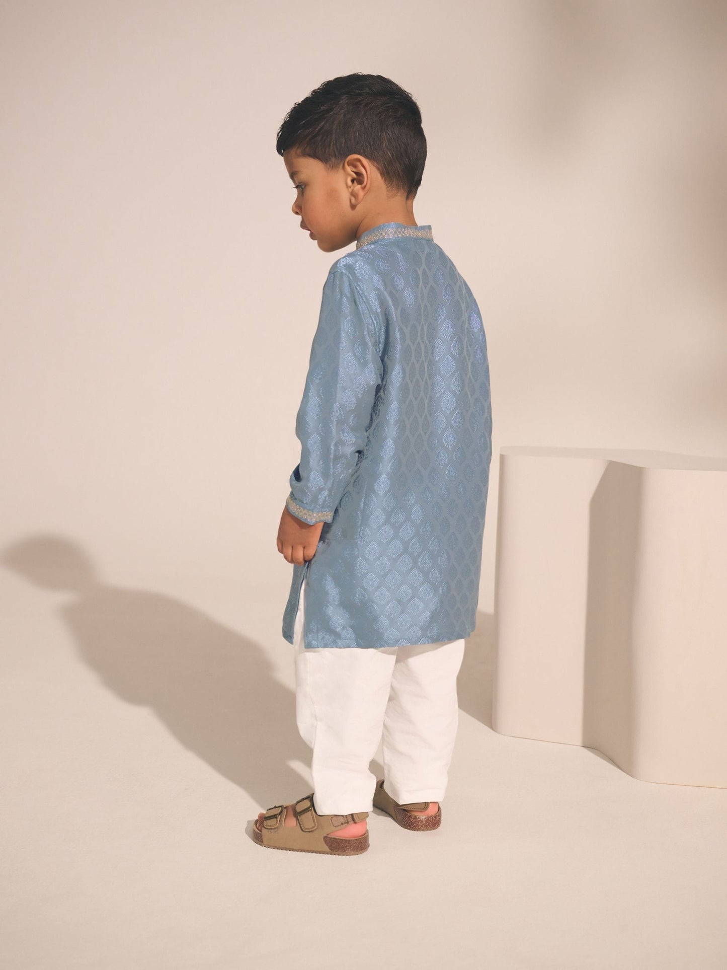 Dsiney Kidz - Blue Leaf Embroidered Kurta Shirt (3mths-16yrs) (3mths-16yrs) image 4
