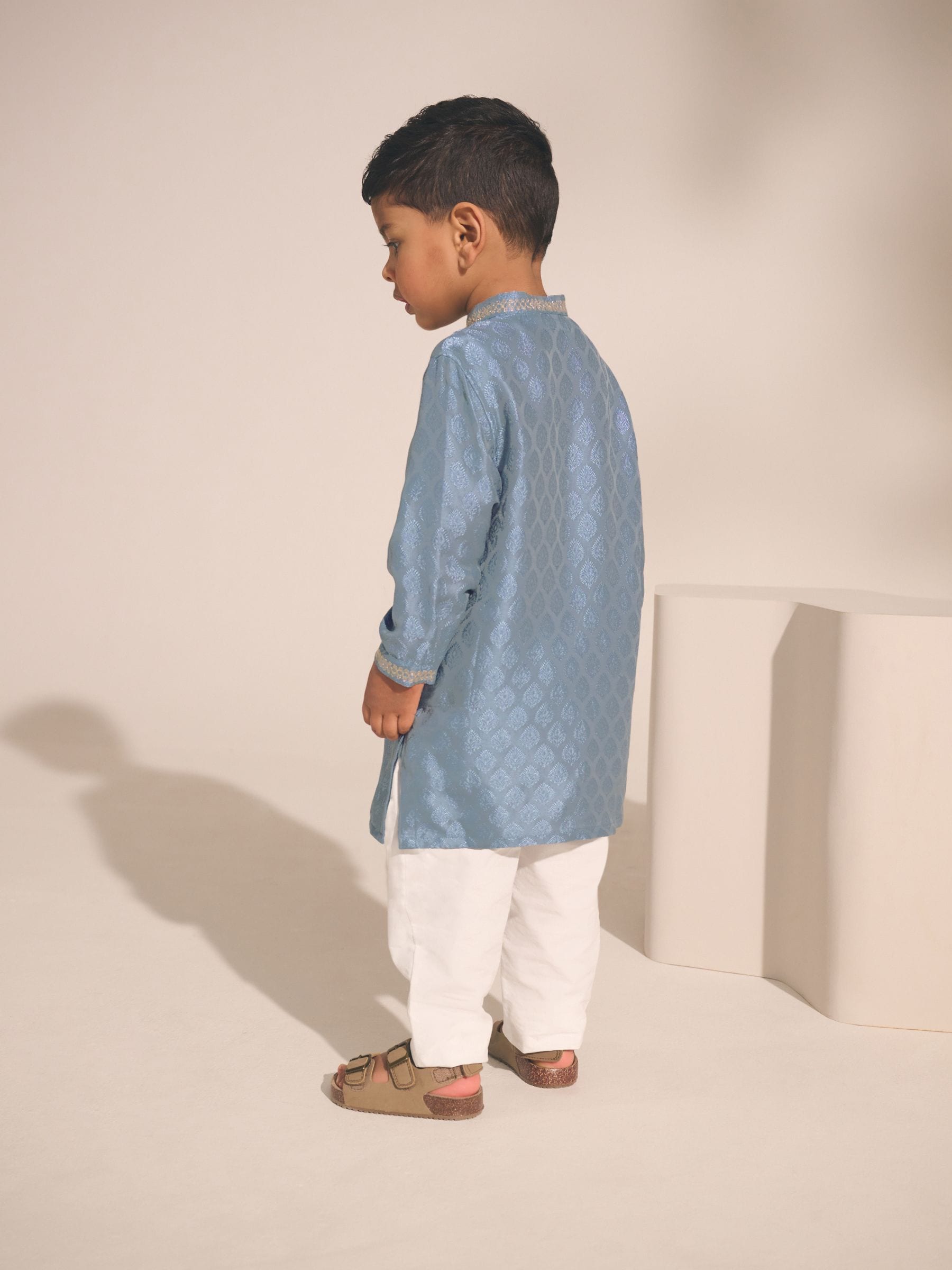 Dsiney Kidz - Blue Leaf Embroidered Kurta Shirt (3mths-16yrs) (3mths-16yrs) image 4
