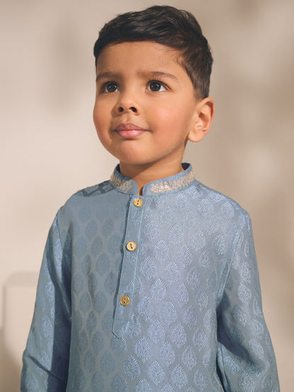 Dsiney Kidz - Blue Leaf Embroidered Kurta Shirt (3mths-16yrs) (3mths-16yrs) image 5