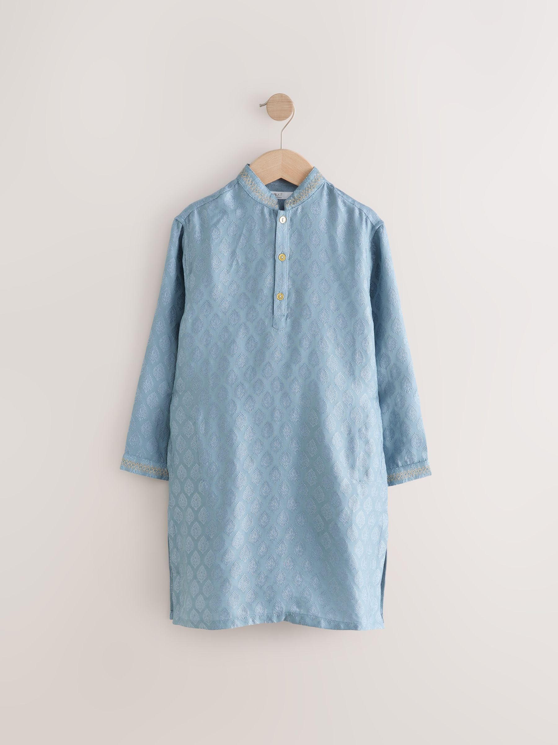 Dsiney Kidz - Blue Leaf Embroidered Kurta Shirt (3mths-16yrs) (3mths-16yrs) image 6
