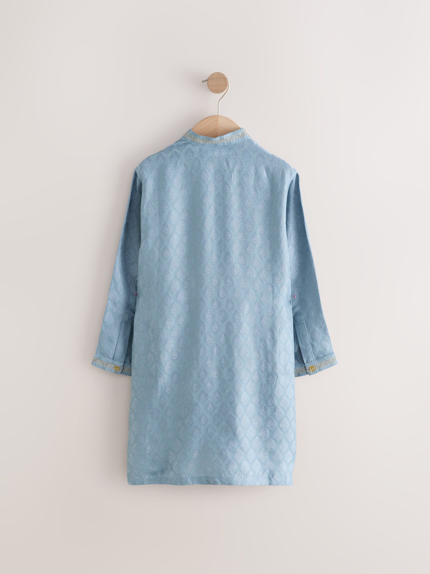Dsiney Kidz - Blue Leaf Embroidered Kurta Shirt (3mths-16yrs) (3mths-16yrs) image 7