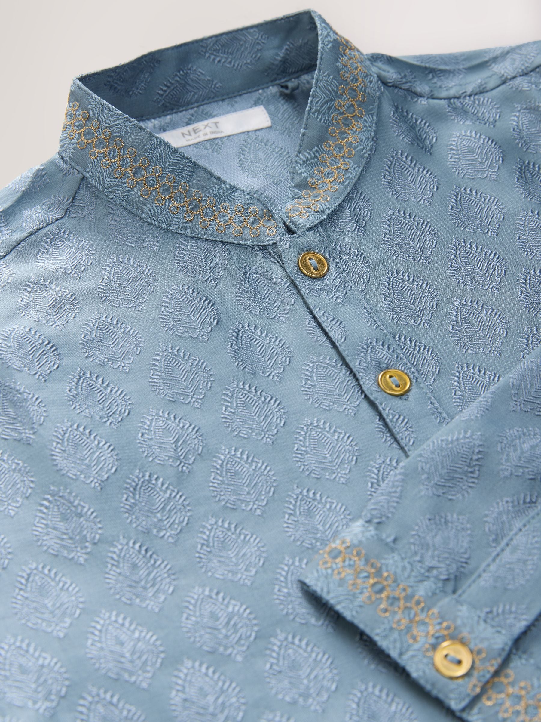 Dsiney Kidz - Blue Leaf Embroidered Kurta Shirt (3mths-16yrs) (3mths-16yrs) image 8