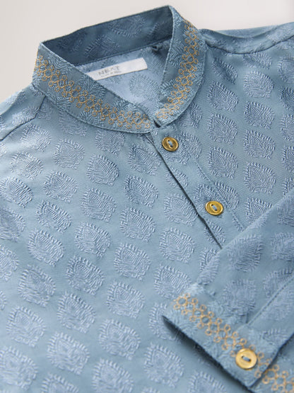 Dsiney Kidz - Blue Leaf Embroidered Kurta Shirt (3mths-16yrs) (3mths-16yrs) image 8