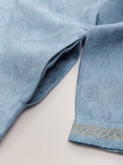 Dsiney Kidz - Blue Leaf Embroidered Kurta Shirt (3mths-16yrs) (3mths-16yrs) image 9