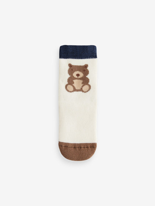 Navy/Ecru Bear Cosy Terry Cotton Rich Socks 5 Pack image 3