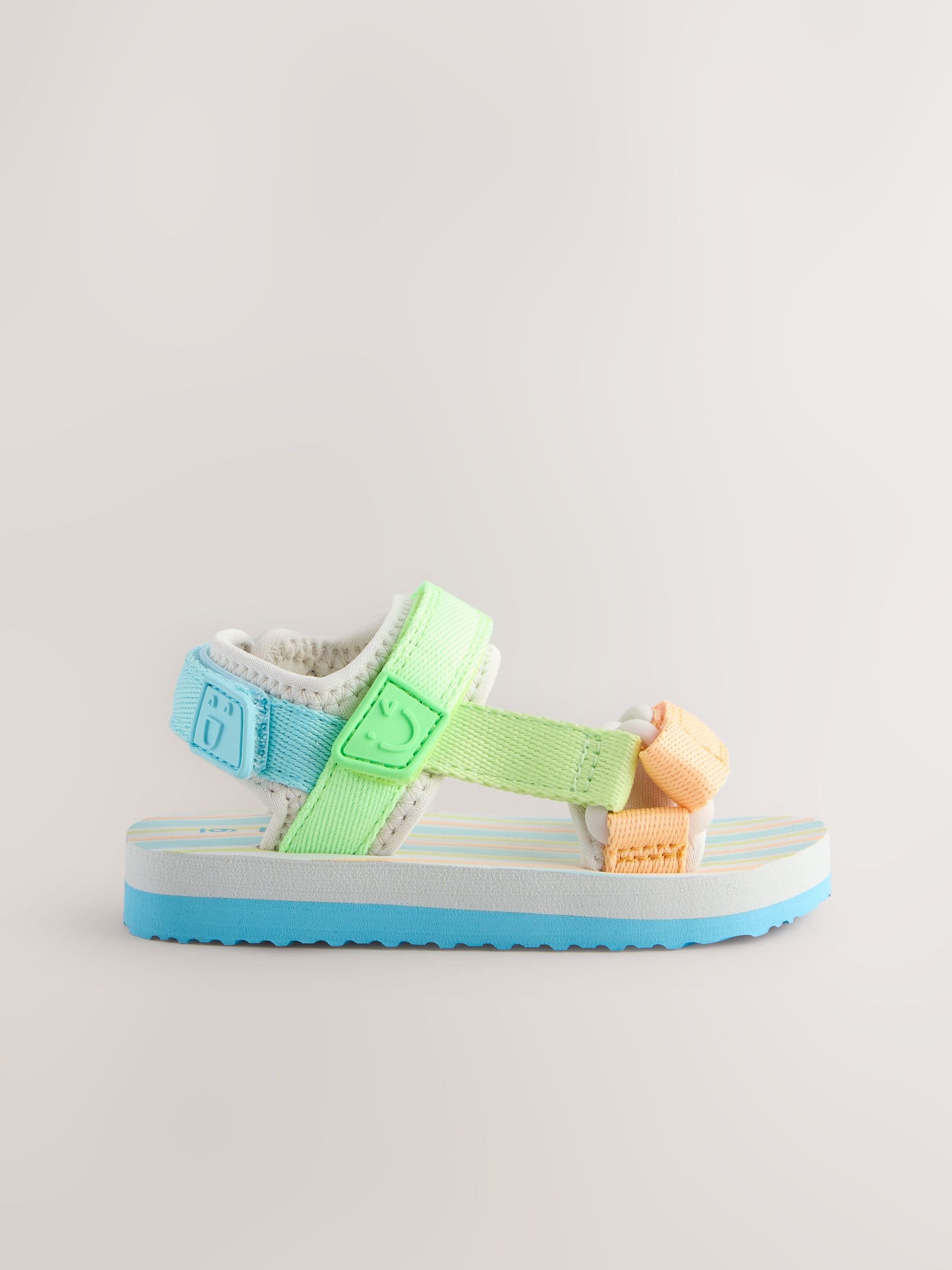 Blue/Green Bright Stripe Standard Fit (F) Touch Fastening Adjustable Strap Tape Trekker Walking Sandals image 5