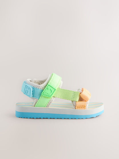 Blue/Green Bright Stripe Standard Fit (F) Touch Fastening Adjustable Strap Tape Trekker Walking Sandals image 5