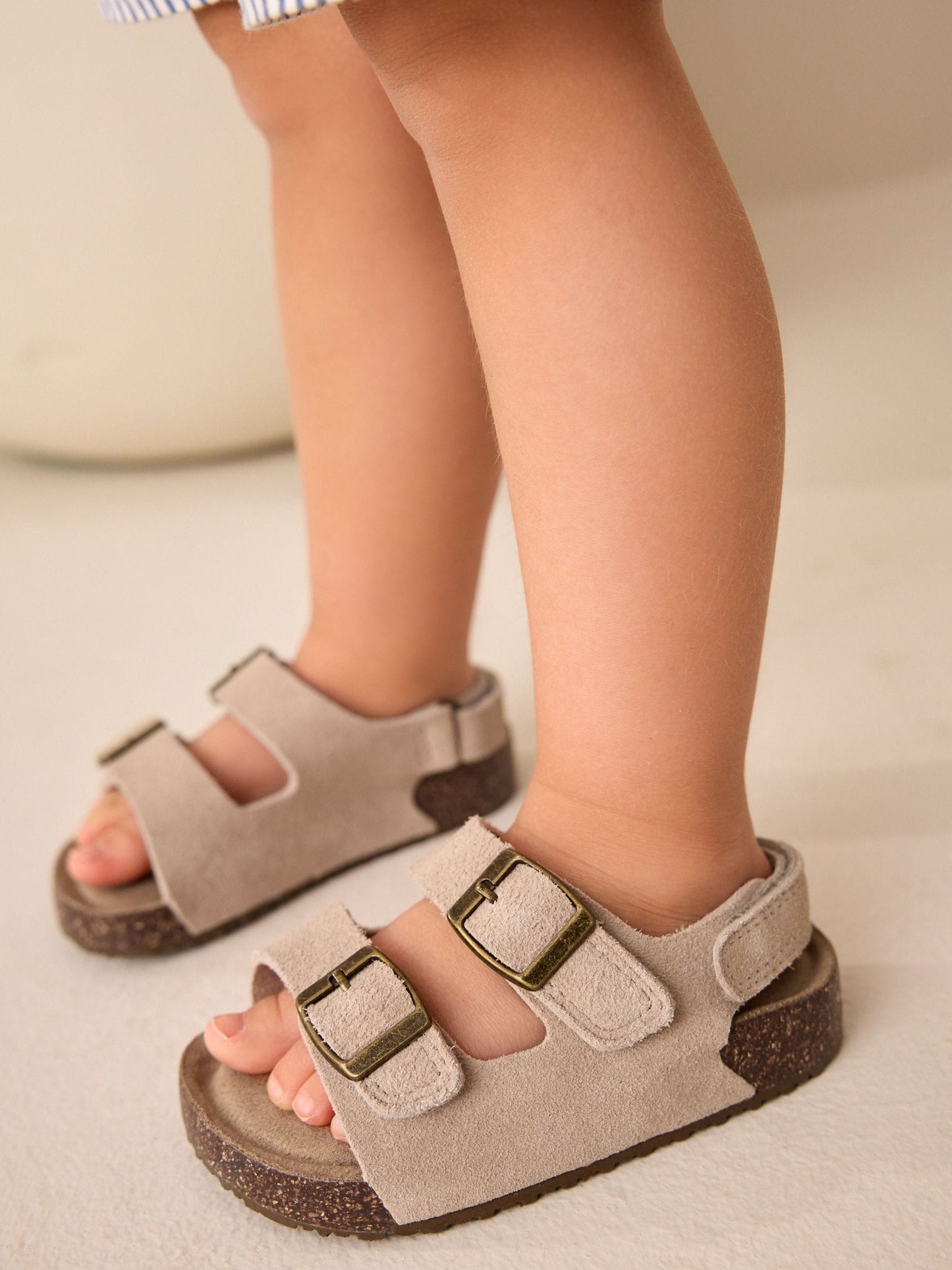 Neutral Standard Fit (F) Suede Leather Double Buckle Cushioned Footbed Sandals image 1