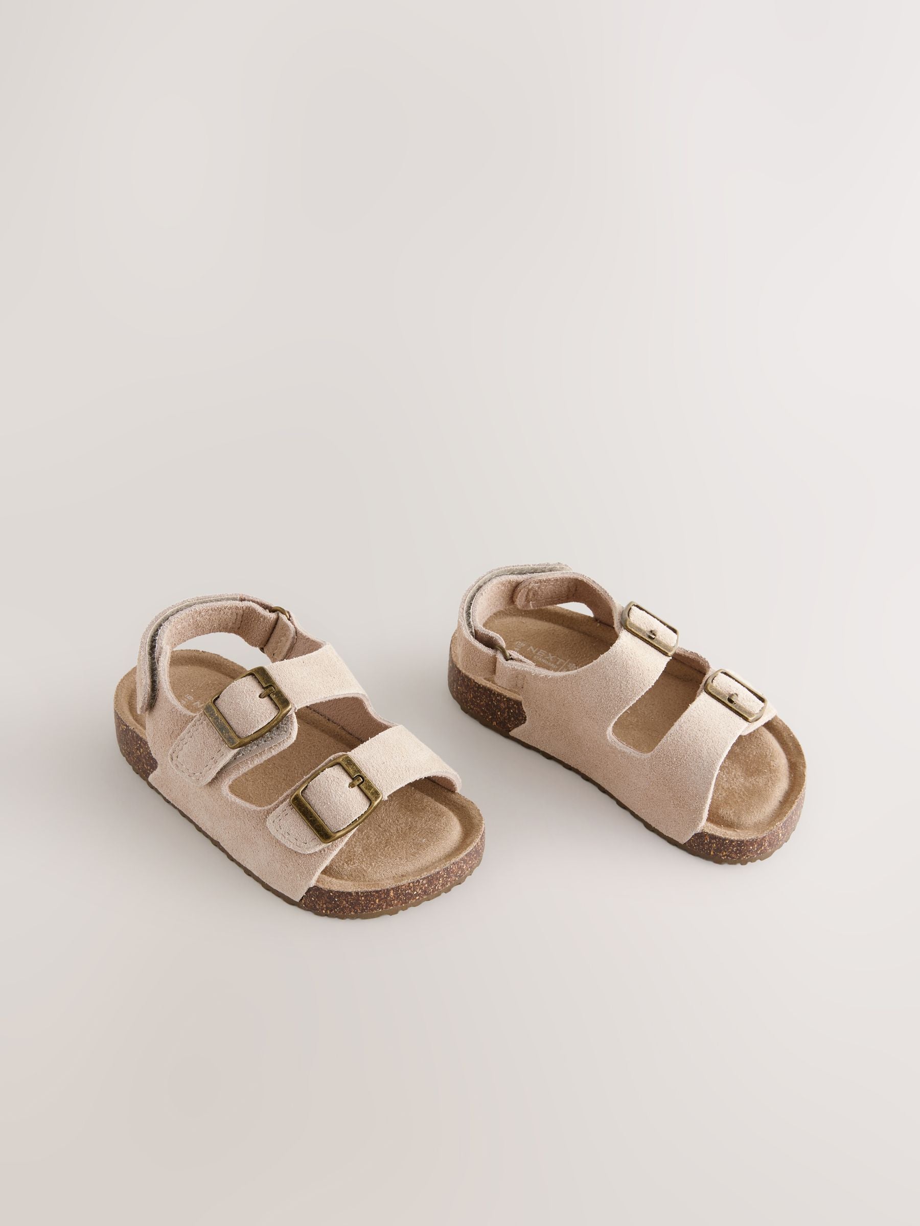 Neutral Standard Fit (F) Suede Leather Double Buckle Cushioned Footbed Sandals image 3