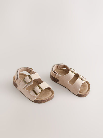 Neutral Standard Fit (F) Suede Leather Double Buckle Cushioned Footbed Sandals image 3