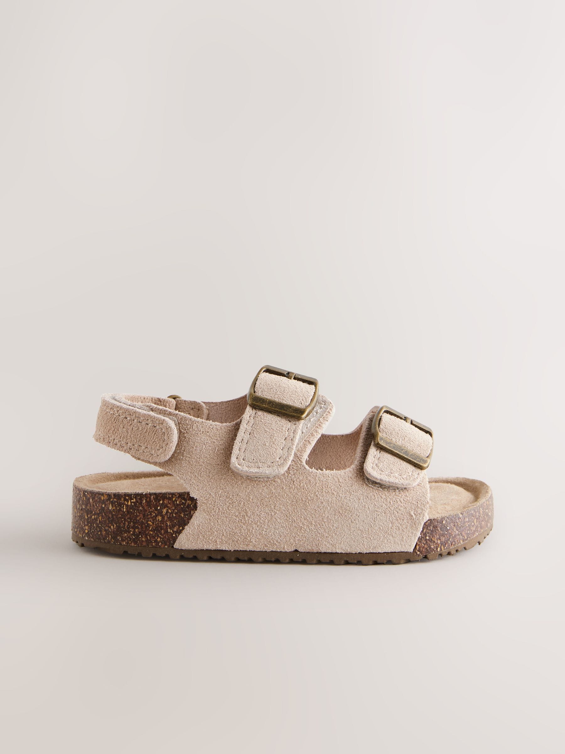 Neutral Standard Fit (F) Suede Leather Double Buckle Cushioned Footbed Sandals image 4