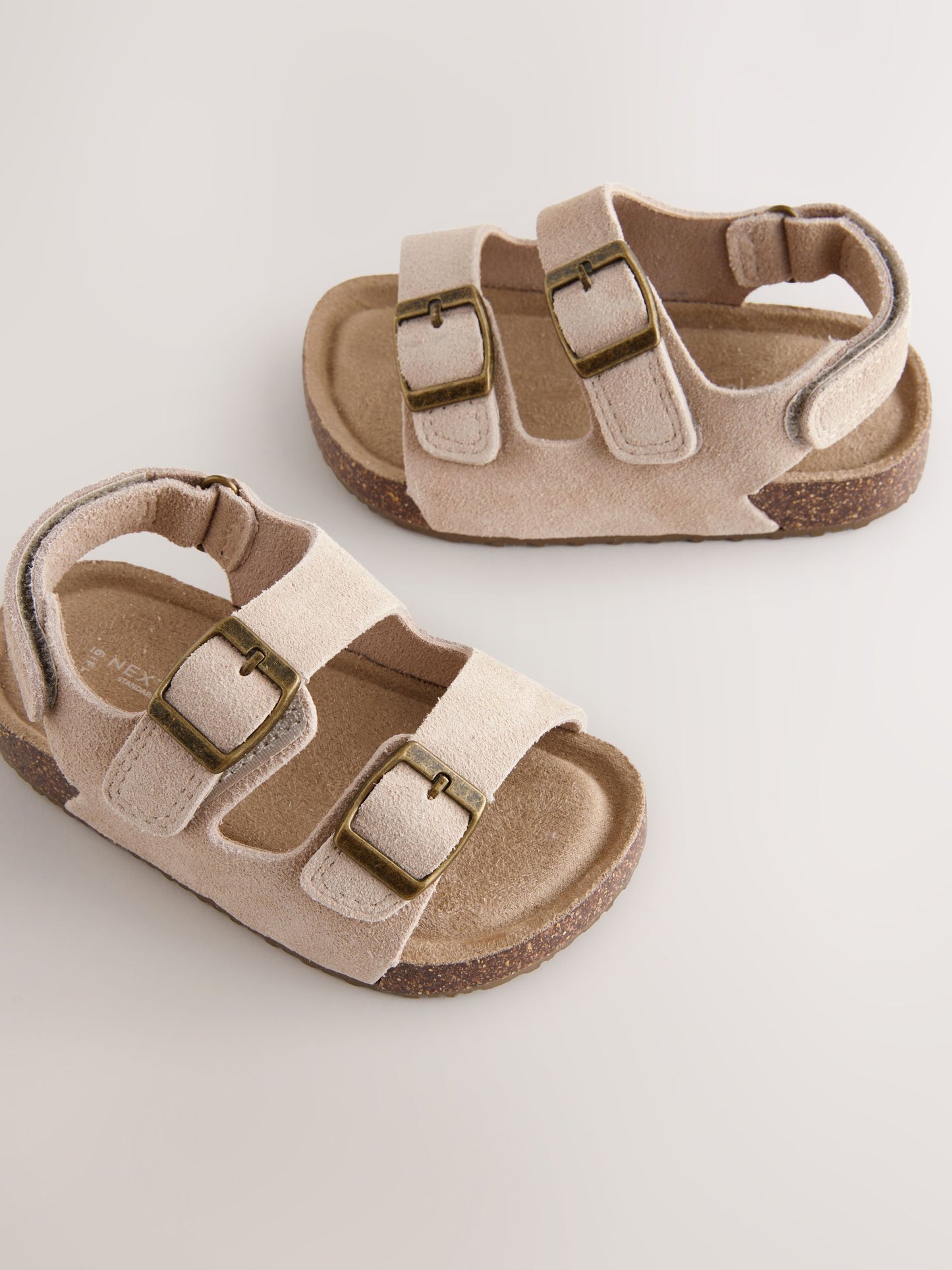 Neutral Standard Fit (F) Suede Leather Double Buckle Cushioned Footbed Sandals image 5