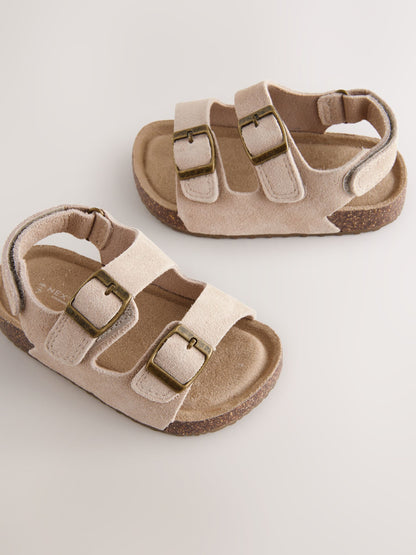 Neutral Standard Fit (F) Suede Leather Double Buckle Cushioned Footbed Sandals image 5