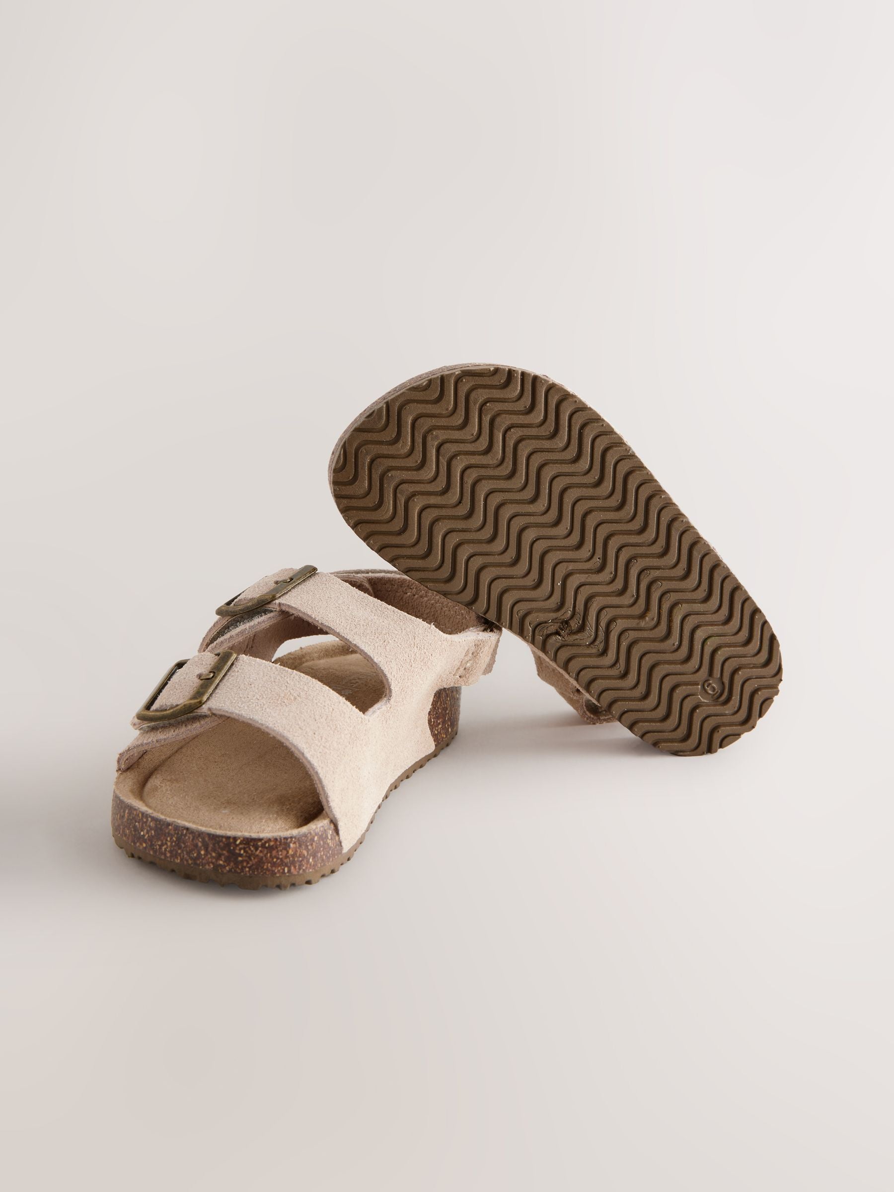 Neutral Standard Fit (F) Suede Leather Double Buckle Cushioned Footbed Sandals image 7