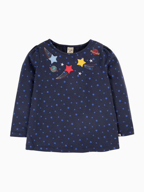 Frugi Girls Blue Star Embroided Top image 1