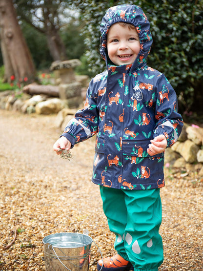 Dsiney Kidz - Frugi Orange Printed Tiger Puddle Buster Waterproof Coat image 1