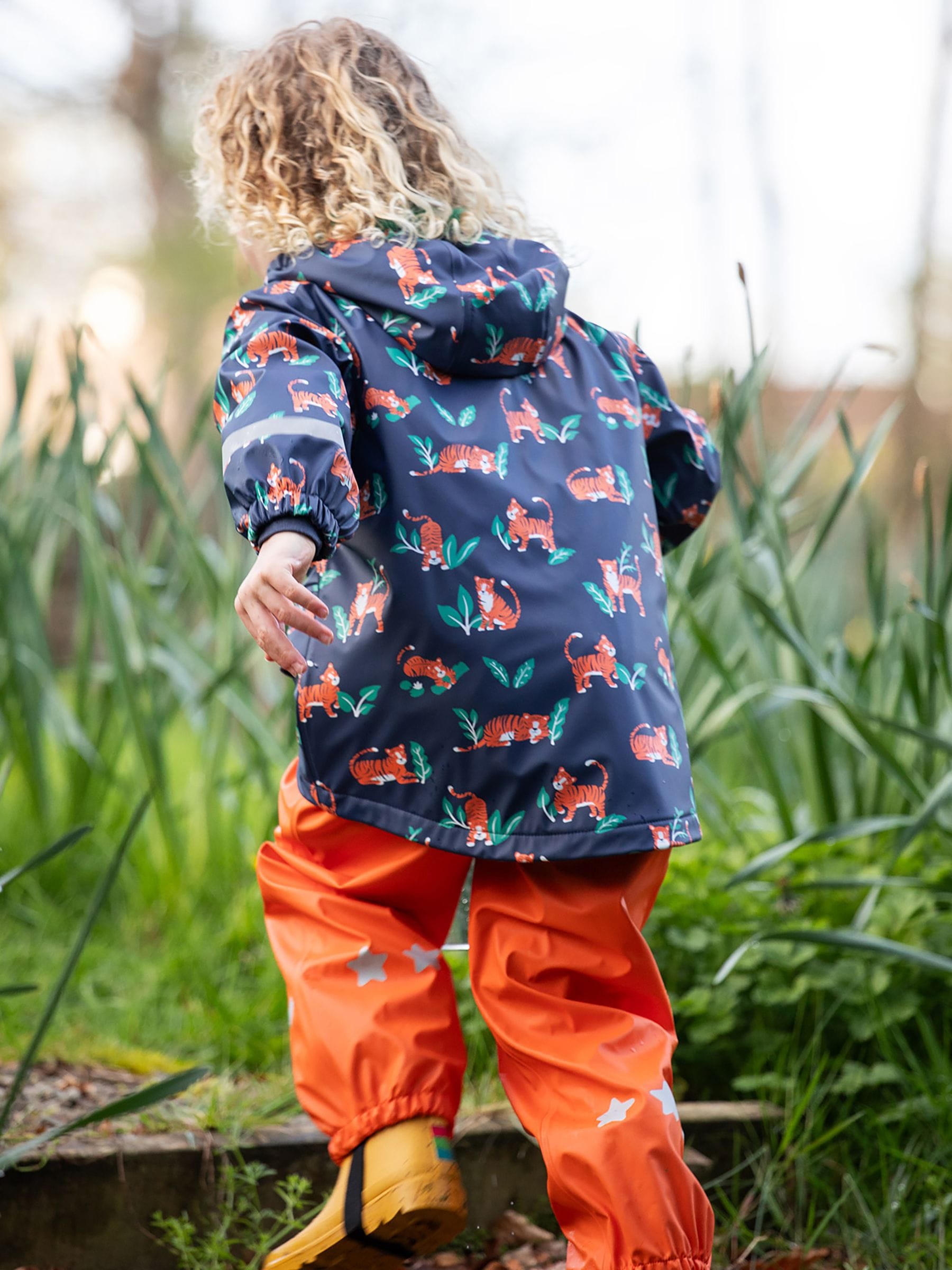 Dsiney Kidz - Frugi Orange Printed Tiger Puddle Buster Waterproof Coat image 2