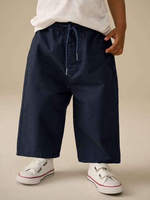Navy Wide Leg 100% Cotton Chino Trousers with Elasticated Waist (3mths-7yrs) image 1