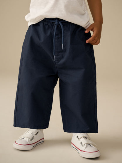 Navy Wide Leg 100% Cotton Chino Trousers with Elasticated Waist (3mths-7yrs) image 1