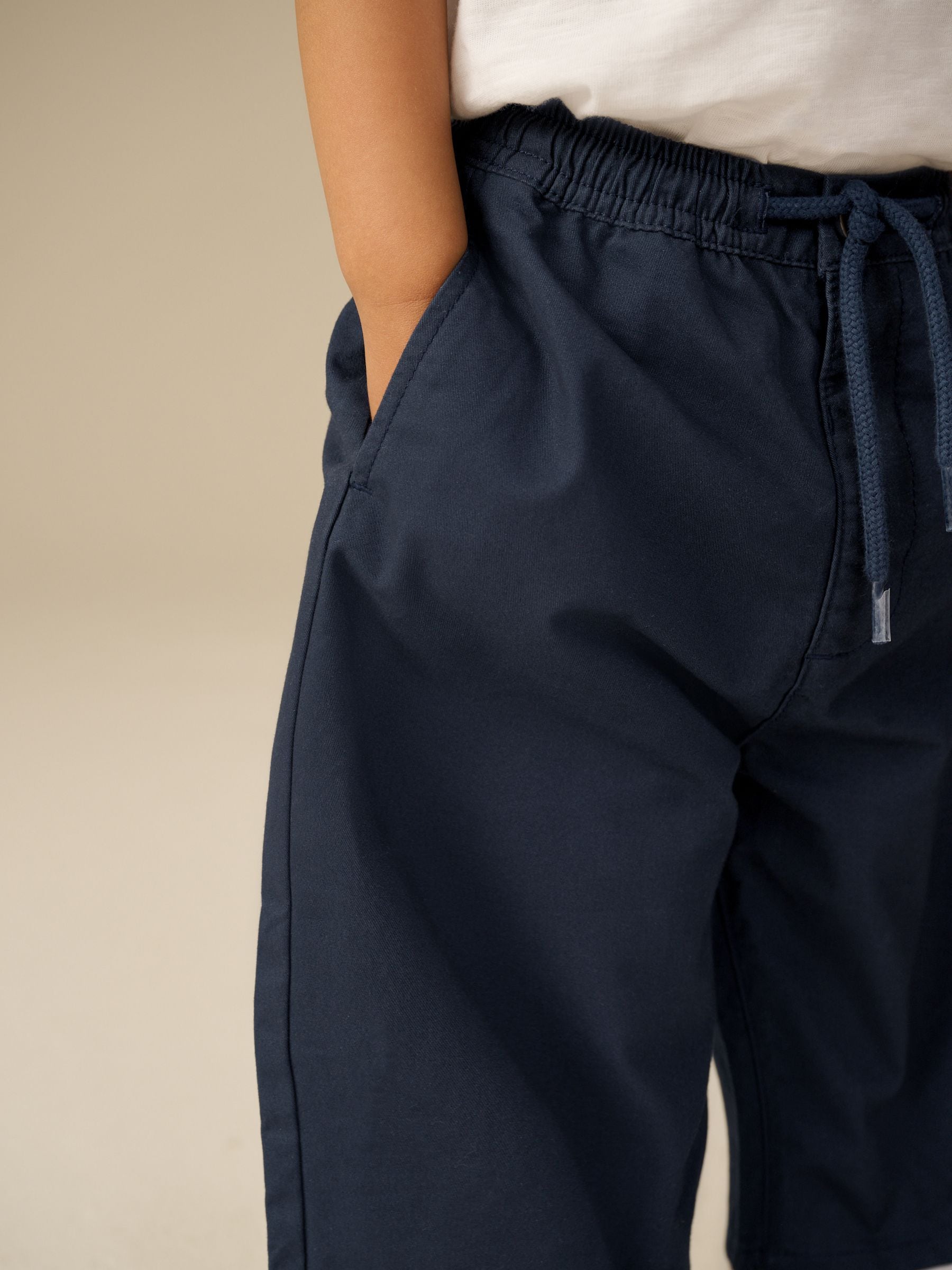 Navy Wide Leg 100% Cotton Chino Trousers with Elasticated Waist (3mths-7yrs) image 3