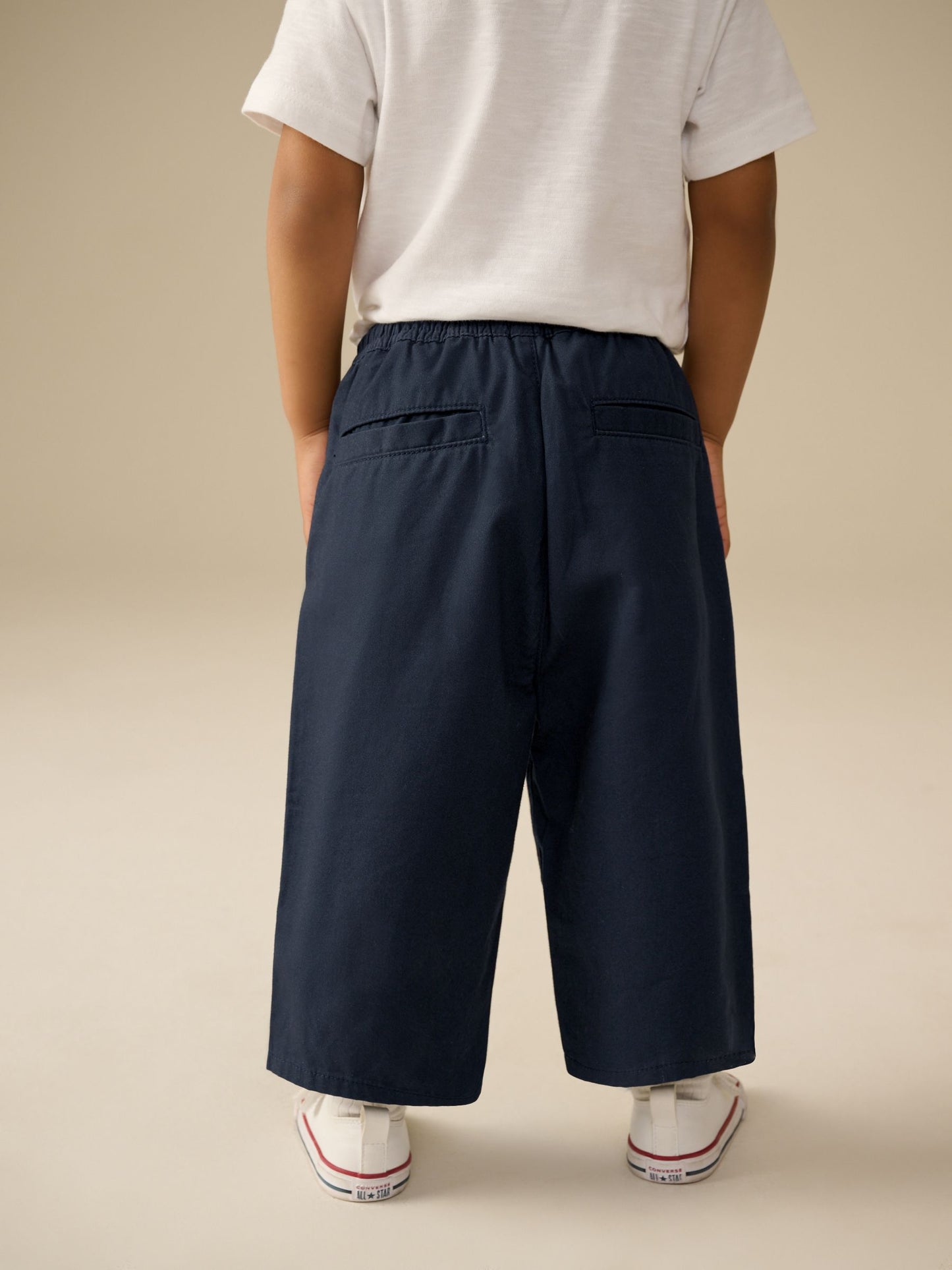 Navy Wide Leg 100% Cotton Chino Trousers with Elasticated Waist (3mths-7yrs) image 4