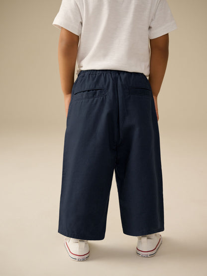 Navy Wide Leg 100% Cotton Chino Trousers with Elasticated Waist (3mths-7yrs) image 4