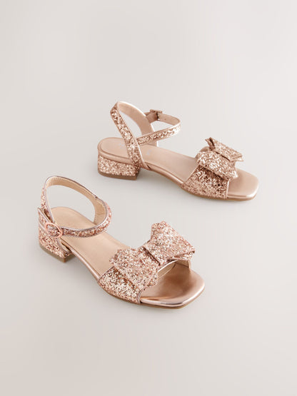 Rose Gold Glitter Bow Heeled Sandals image 1