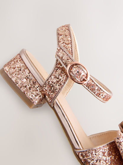 Rose Gold Glitter Bow Heeled Sandals image 4