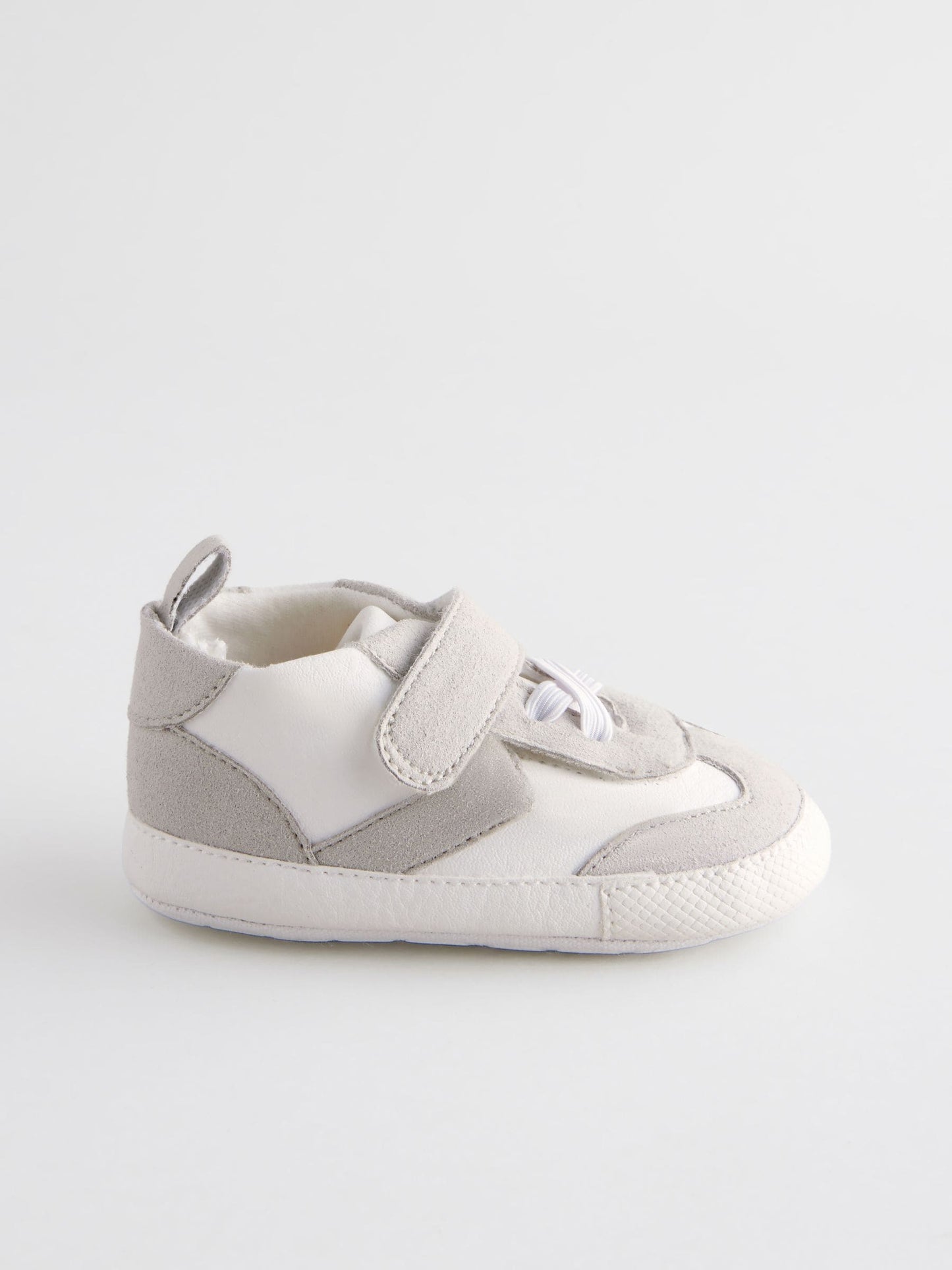 White/Grey Baby Touch Fastening Elastic Lace Chevron Trainers (0-2mths)