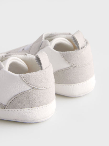 White/Grey Baby Touch Fastening Elastic Lace Chevron Trainers (0-2mths)