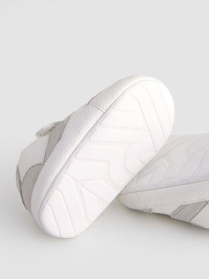 White/Grey Baby Touch Fastening Elastic Lace Chevron Trainers (0-2mths)