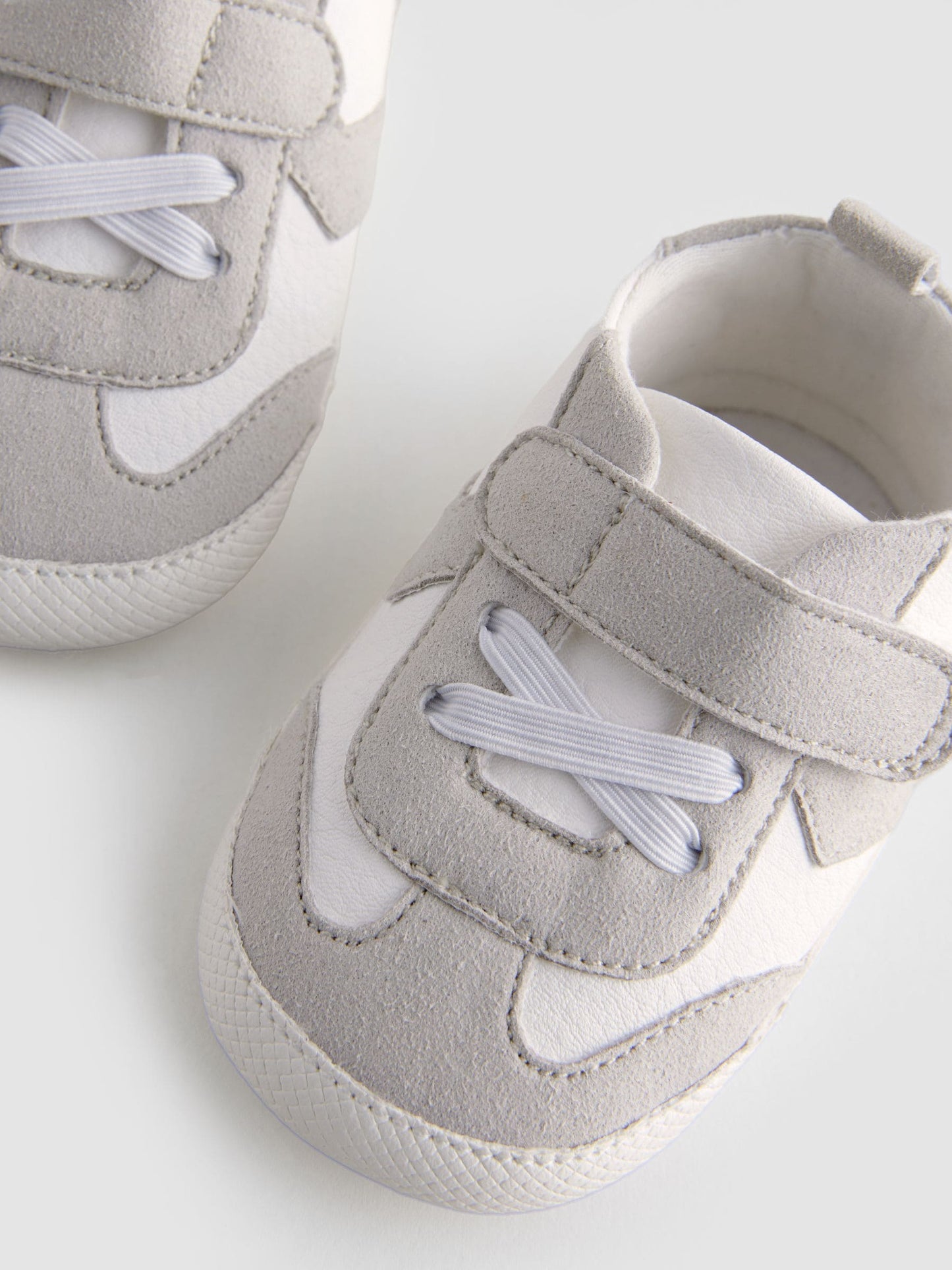 White/Grey Baby Touch Fastening Elastic Lace Chevron Trainers (0-2mths)
