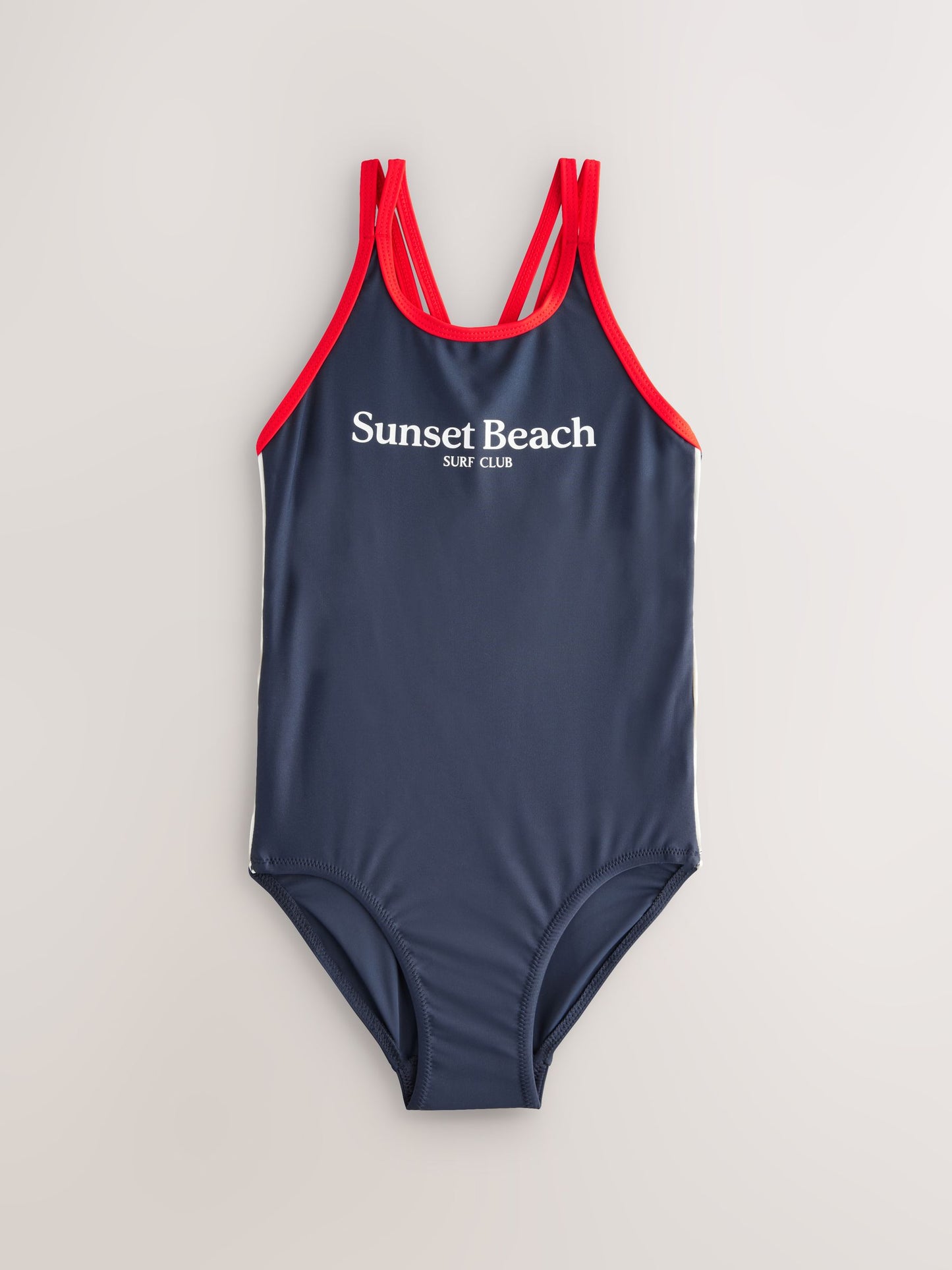 Navy Slogan Double Strap Swimsuit (3-16yrs) image 5