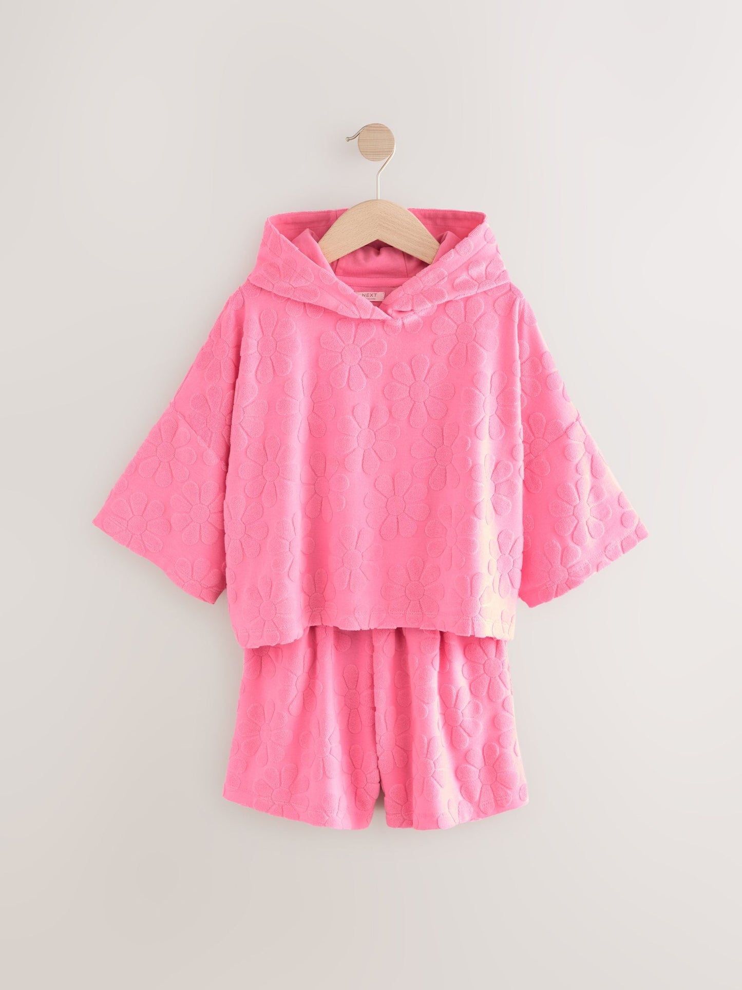 Pink Flower Towelling Beach Co-Ord Hoodie And Shorts Set (3-16yrs)