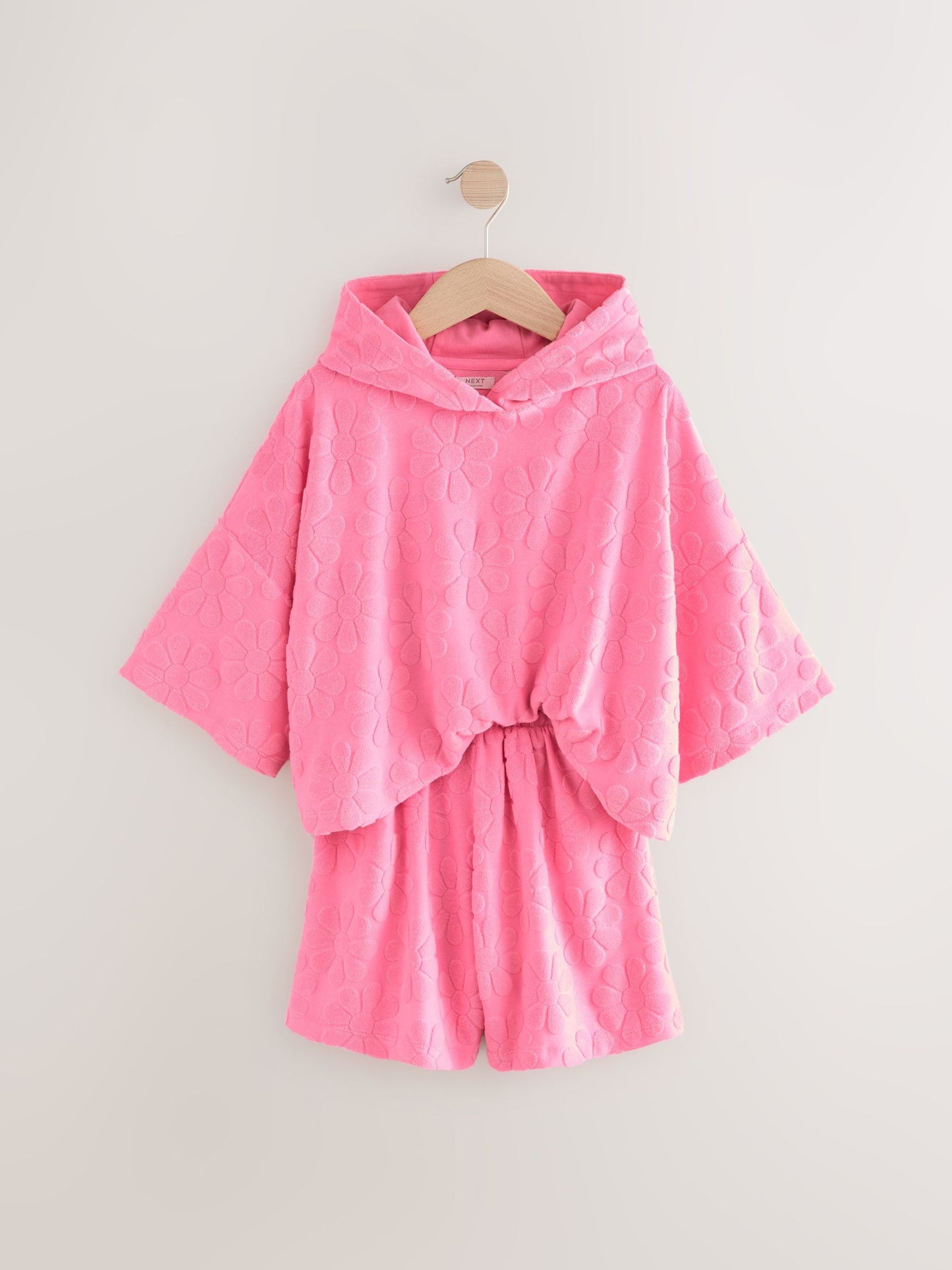 Pink Flower Towelling Beach Co-Ord Hoodie And Shorts Set (3-16yrs)