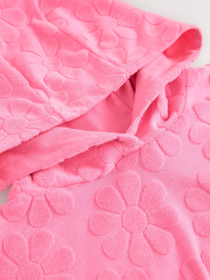 Pink Flower Towelling Beach Co-Ord Hoodie And Shorts Set (3-16yrs)