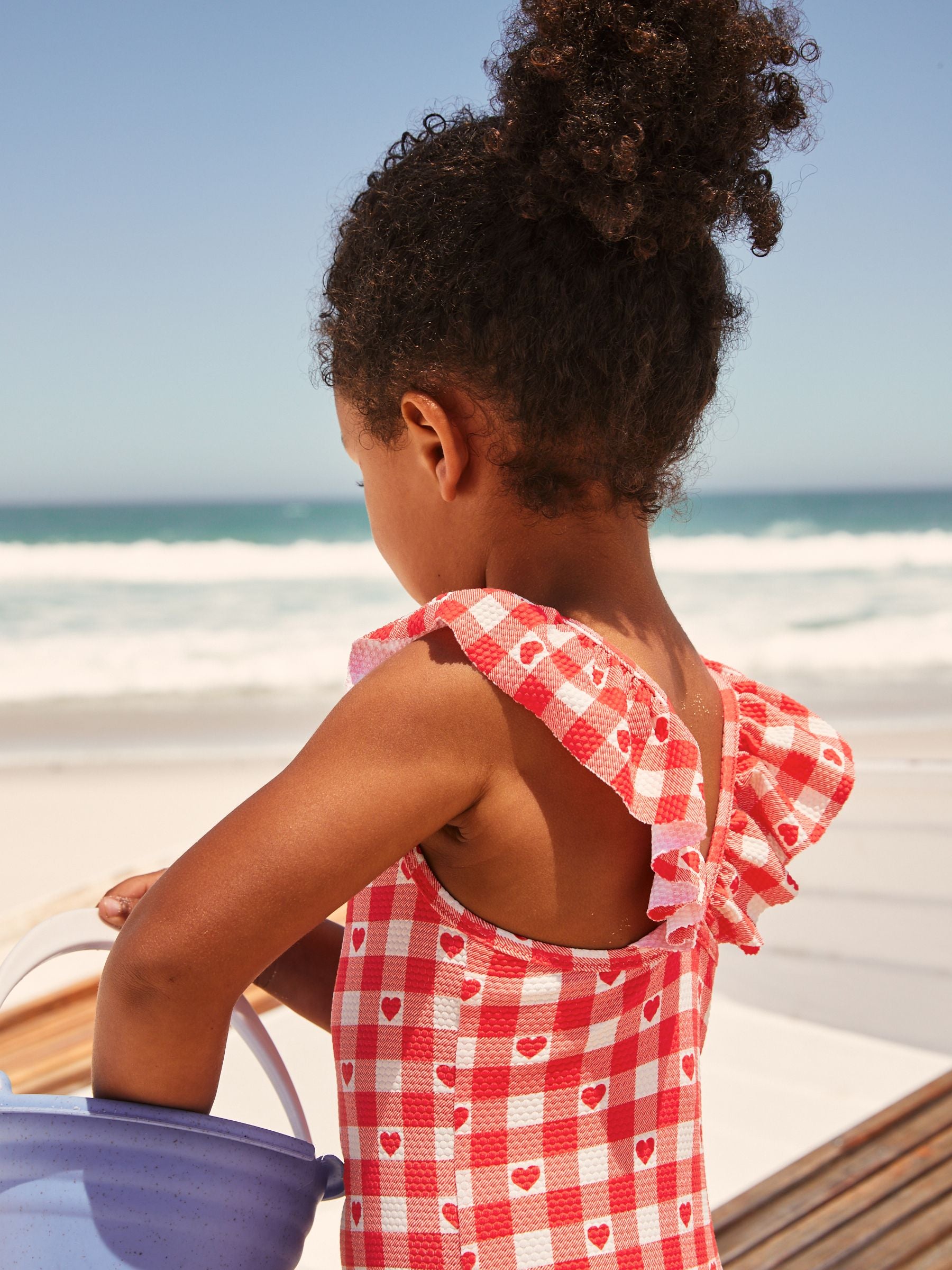 Red Gingham Heart Frill Shoulder Swimsuit (3mths-7yrs) image 4