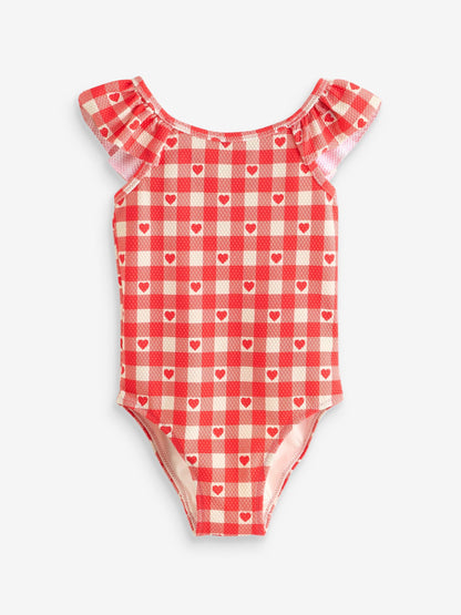 Red Gingham Heart Frill Shoulder Swimsuit (3mths-7yrs) image 7
