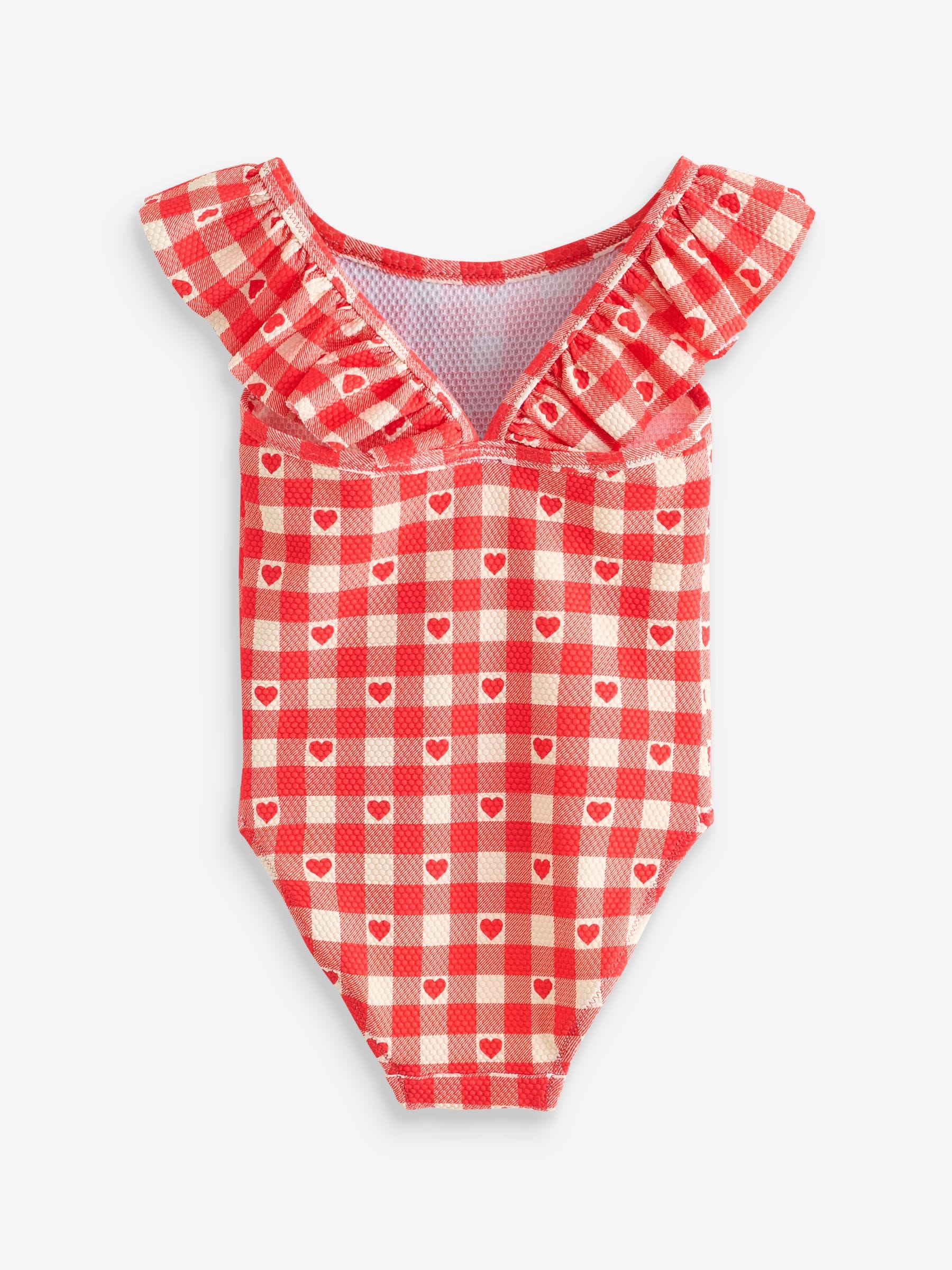 Red Gingham Heart Frill Shoulder Swimsuit (3mths-7yrs) image 8