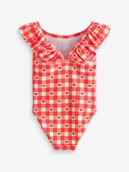 Red Gingham Heart Frill Shoulder Swimsuit (3mths-7yrs) image 8