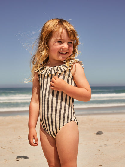 Black/White Stripe Frill Neck Swimsuit (3mths-7yrs) image 1