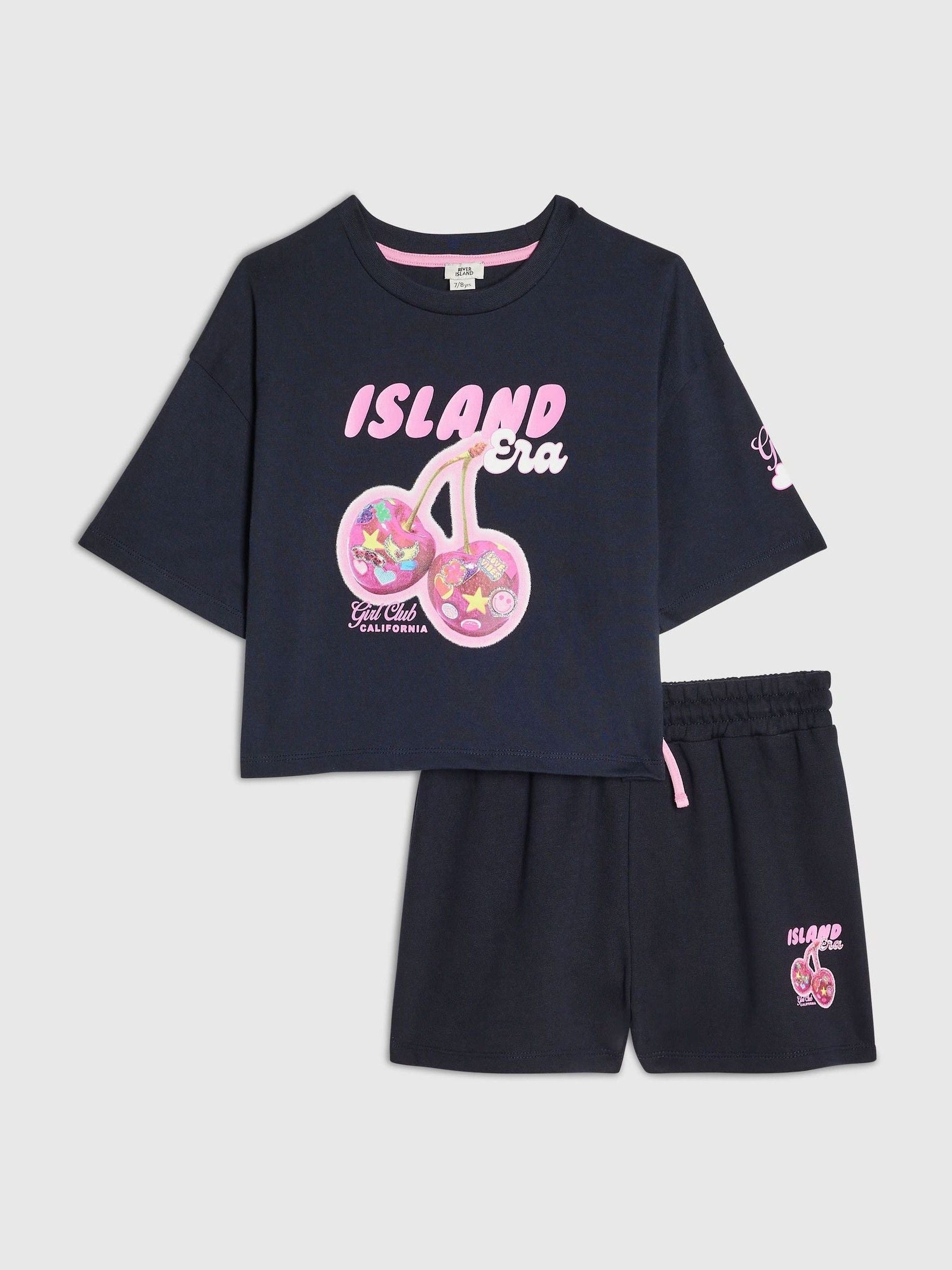 Dsiney Kidz - River Island Blue Island Era Cherry T-Shirt & Short Set image 1