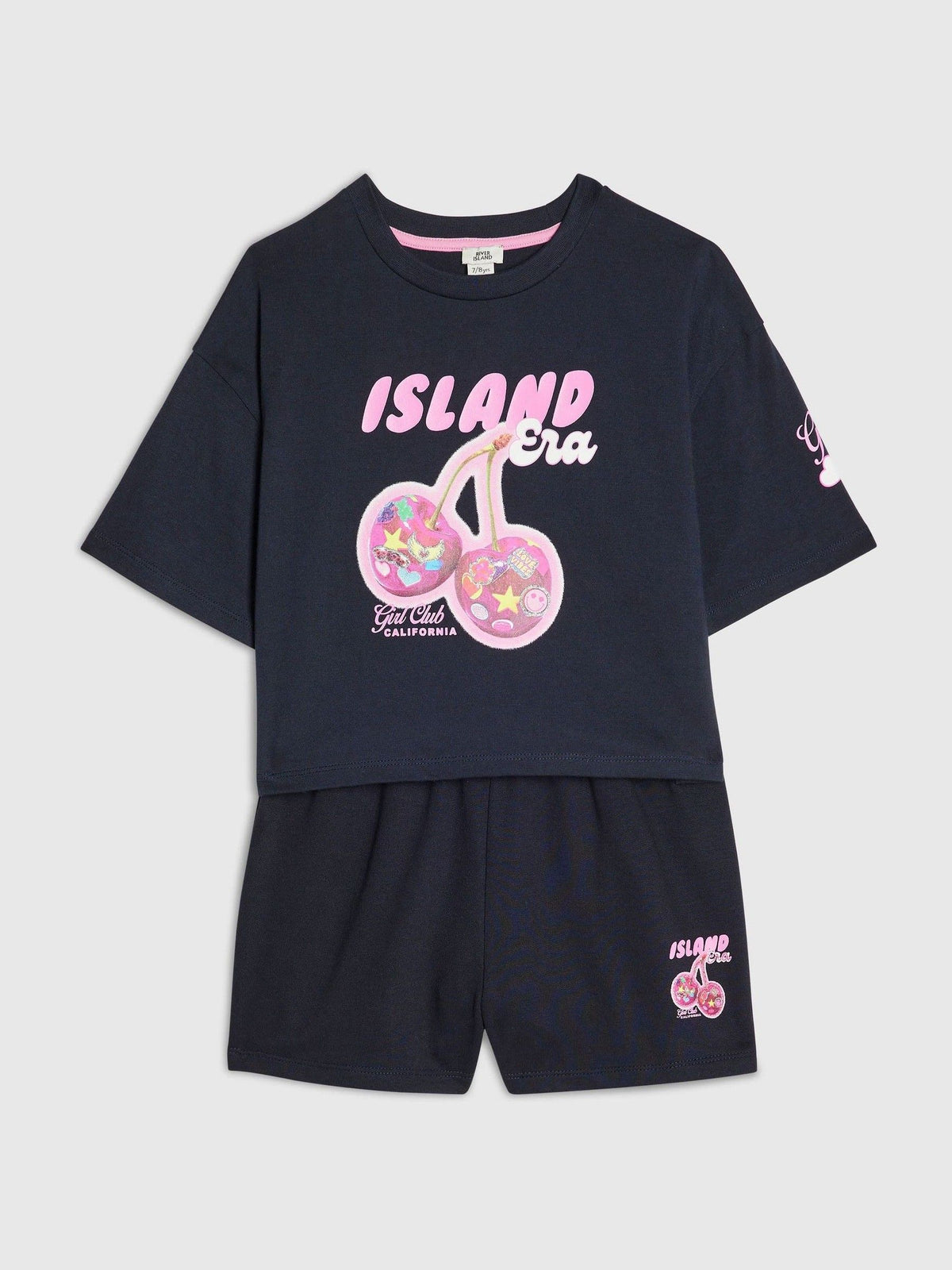 Dsiney Kidz - River Island Blue Island Era Cherry T-Shirt & Short Set image 3